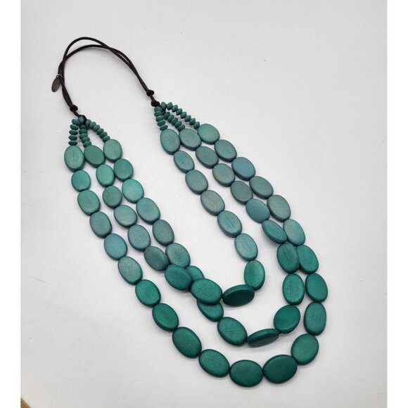 SYLCA DESIGNS Multi Strand Colorful Turquoise Wood Block Adjustable Necklace - Picture 2 of 6